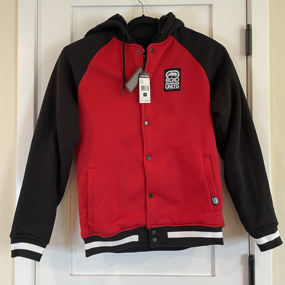 ECKO UNLTD Hoodie M SHERPA LINED Varsity Jacket RHINO Skater Hip Hop NWT MSRP$78